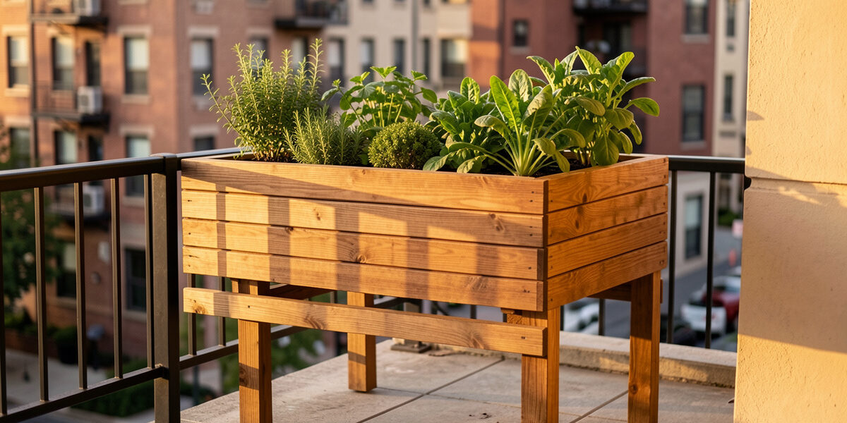Raised planter boxes on legs for small spaces