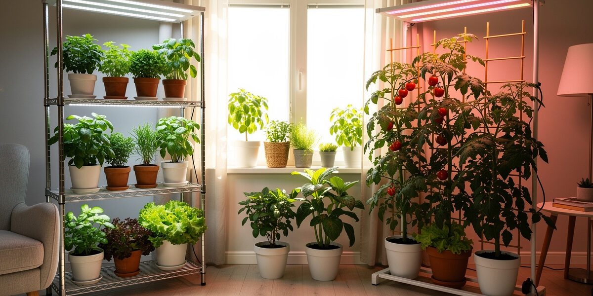 Best light for growing plants indoors setup with LED panels and herbs