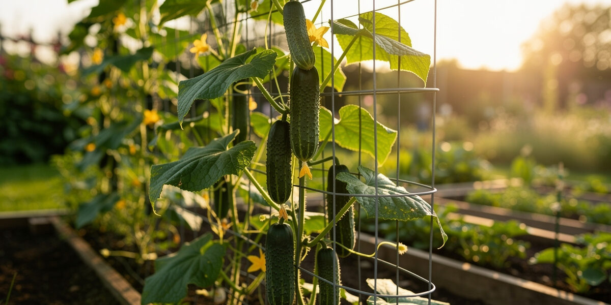 Growing cucumbers vertically