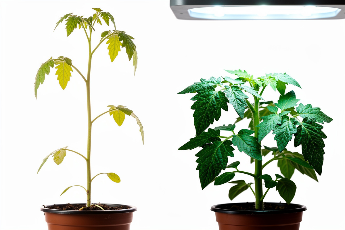 Comparison of tomato seedlings grown with and without grow lights