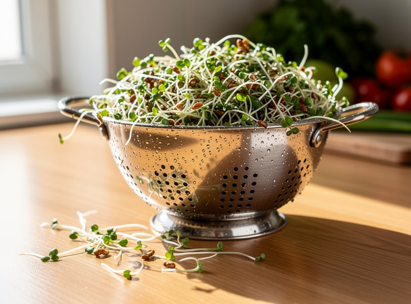 Freshly harvested quick-sprouting seeds ready to eat
