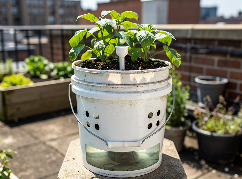 DIY self-watering planter made from a 5-gallon bucket