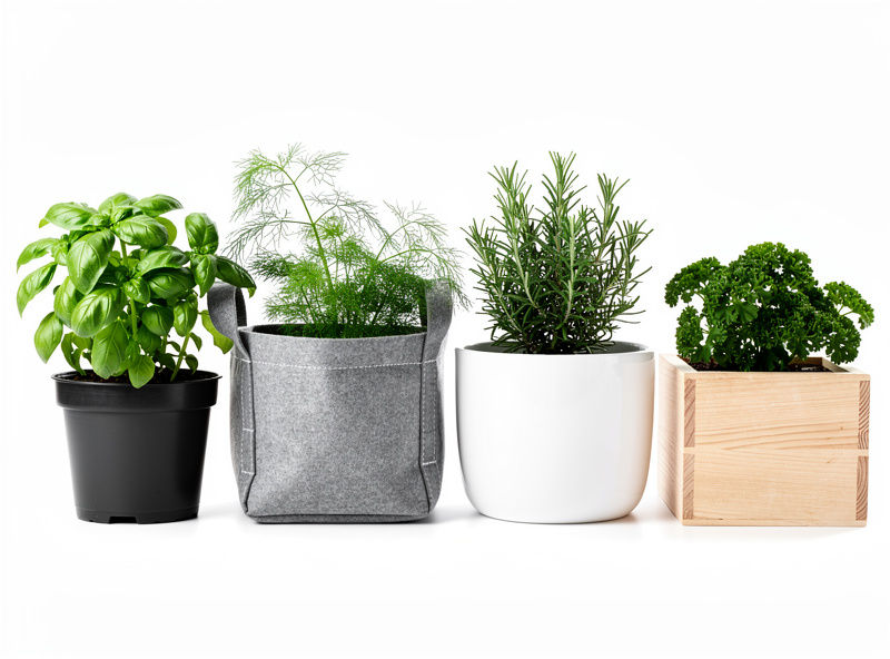 Four different types of plant containers lined up