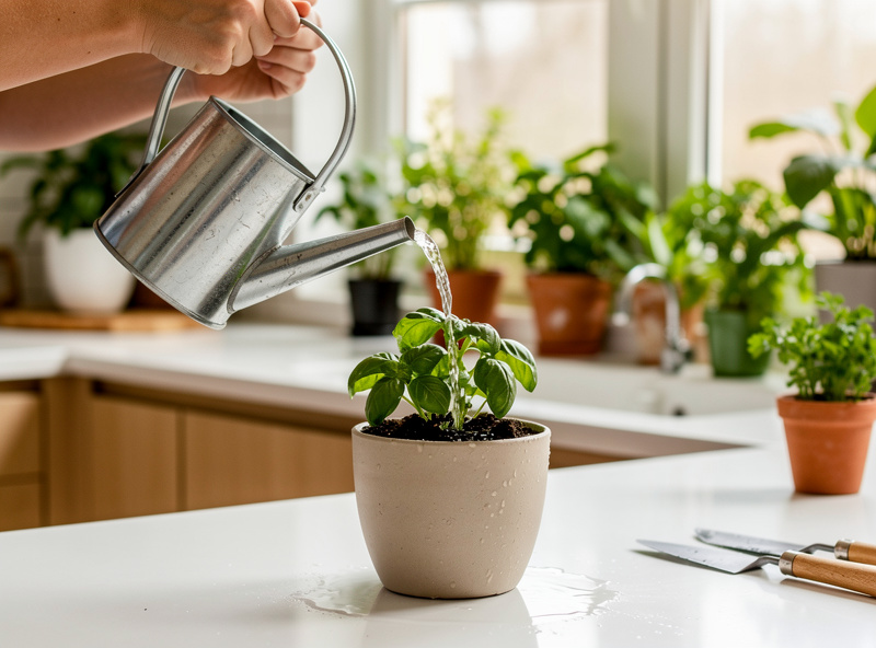 Treating houseplant soil with BTI solution to eliminate fungus gnat larvae