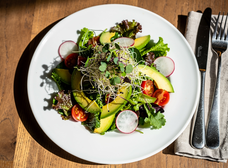 Salad plate with microgreens and sprouts as toppings