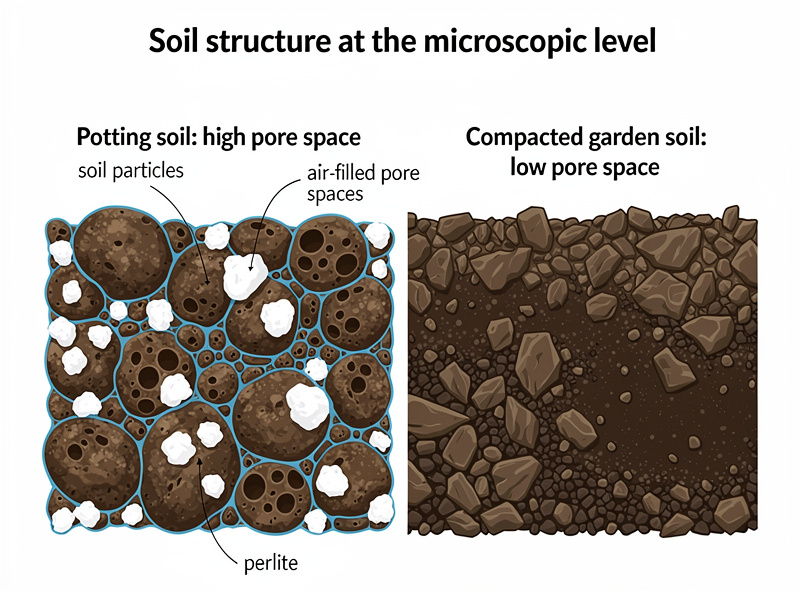 Soil particle comparison showing pore spaces