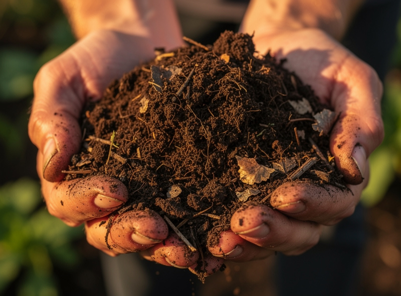 Rich dark compost with visible organic matter texture