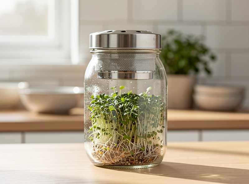Mason jar with mesh sprouting lid