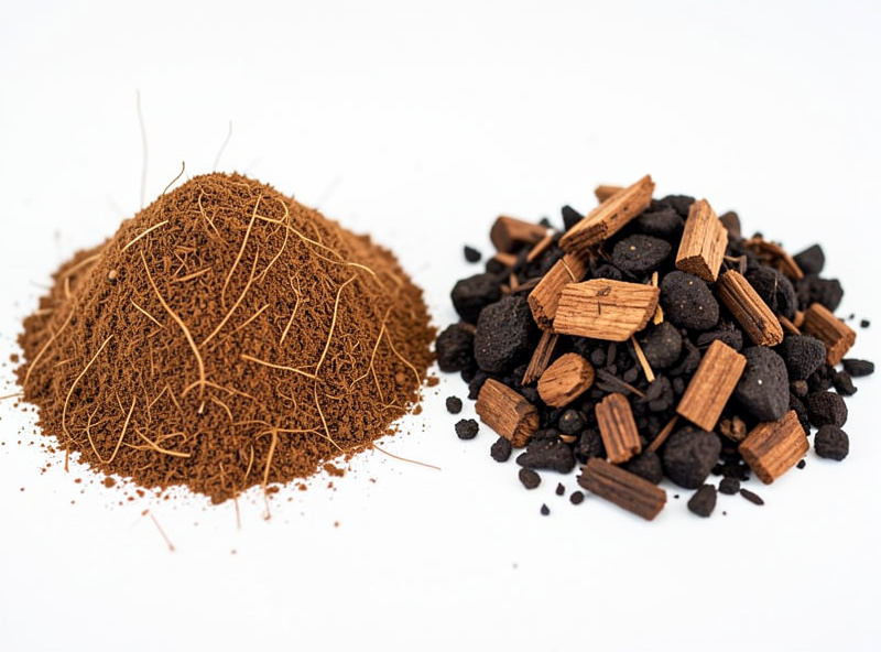 Comparison of fine clean coir medium beside chunky bark-heavy potting soil
