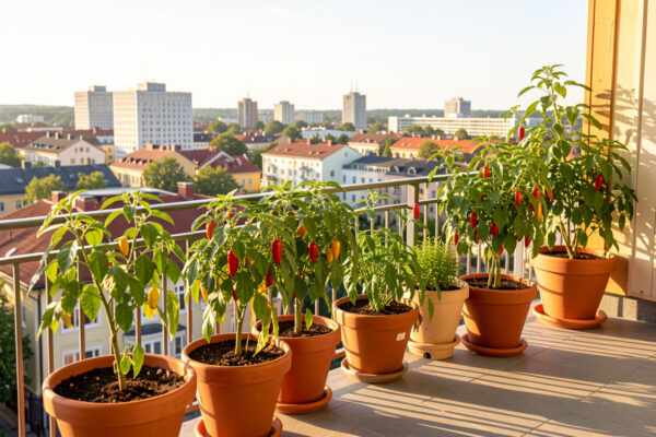 Container Peppers on a Balcony