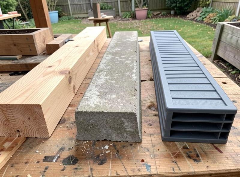 Comparison of cedar wood, concrete, and composite sleeper materials for raised garden beds